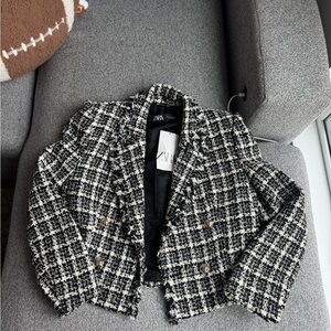 Zara Monochrome Tweed Jacket